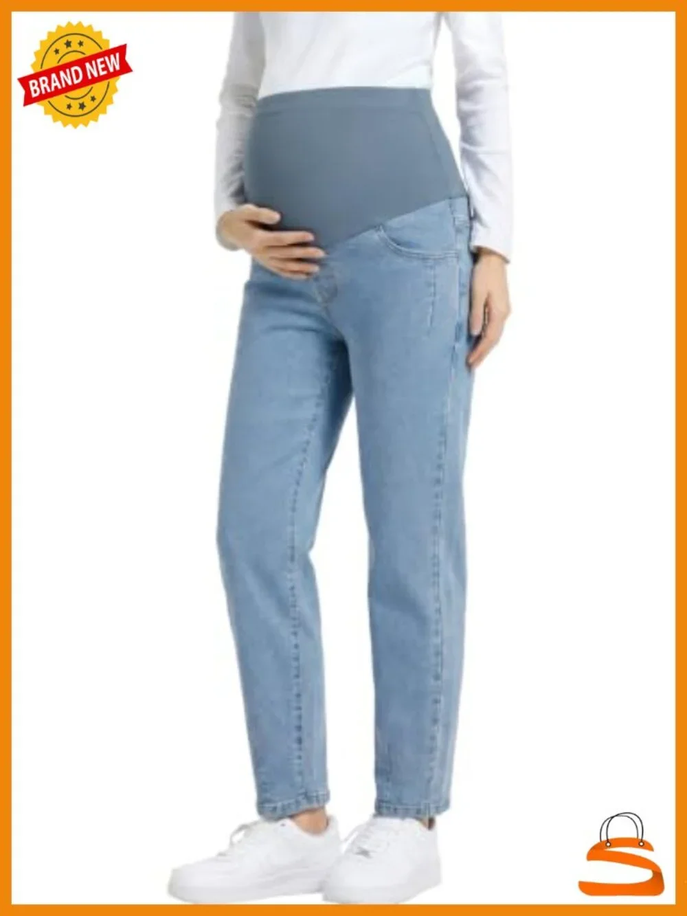 Over The Belly Straight Leg Maternity Jeans with Pockets